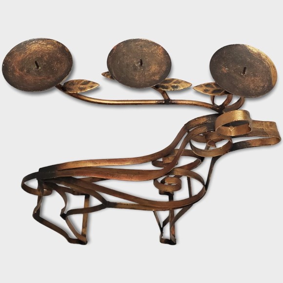 Vintage Braided And Twisted Metal Reindeer Candle Holder Christmas Decoration - Picture 3 of 12